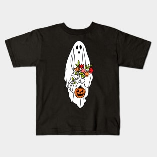 Floral Ghost, Ghost Silhouette, Ghost, Halloween, Pumpkin Kids T-Shirt